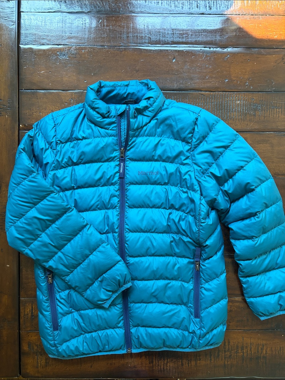 Marmot Girls' Teal Puffer Jacket with Zippered Pockets